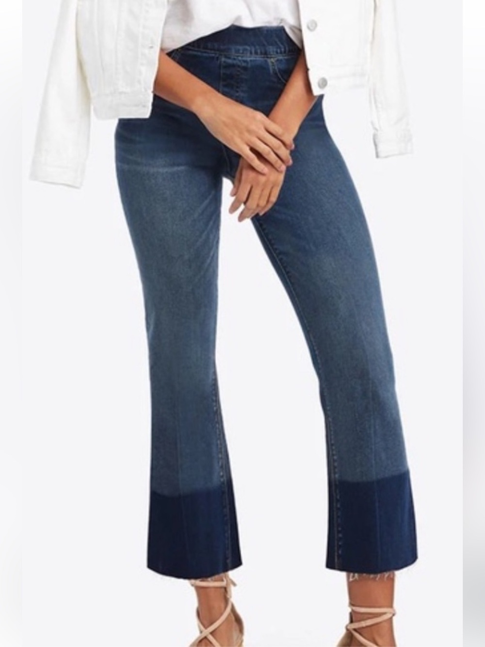 Spanx High Rise Cropped Kick Flare Pull On Jeans